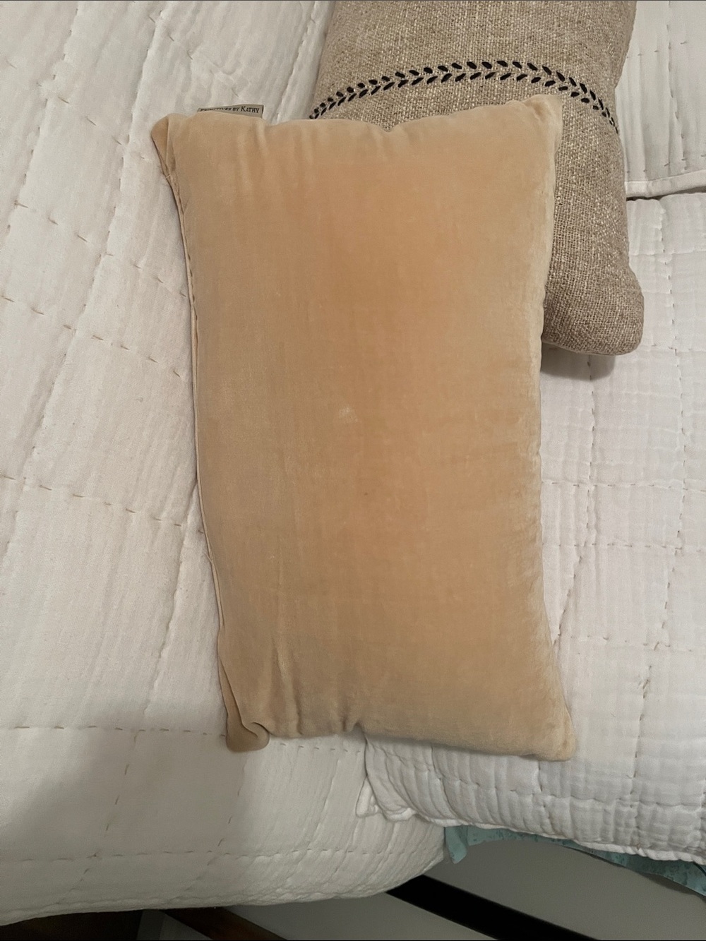 Primitives by Kathy Velvet Accent Pillow in Blush Beige with “our nest” - Picture 2 of 3